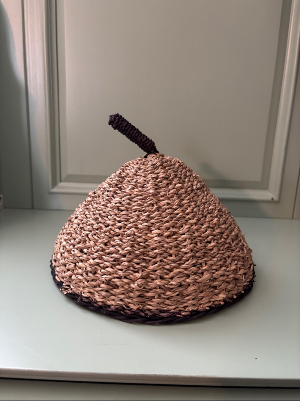 Woven Straw Beanie Hat with Dark Trim